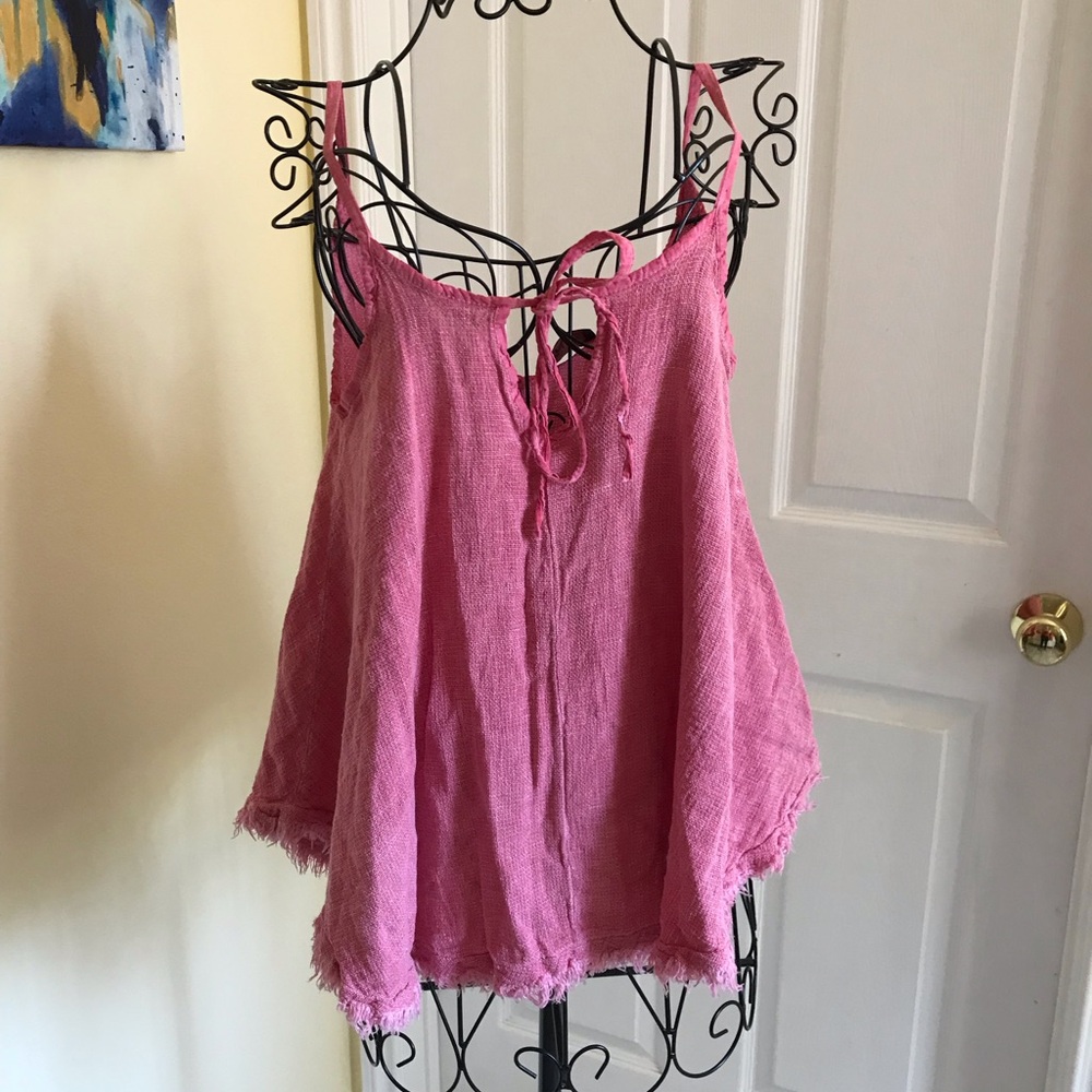 GG Luxe Pink Tie Front Sleeveless Camisole Top Linen Blend Made in Italy